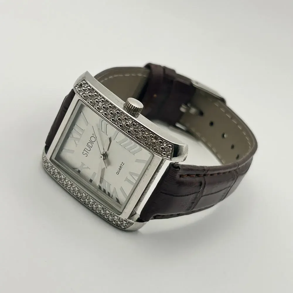 Studio Women's Wristwatch Silver Stainless Steel Brown Leather 32mm Working
